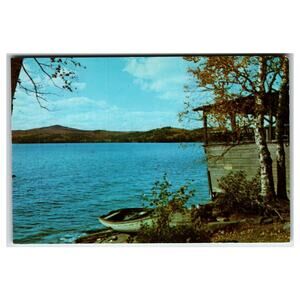 Vintage "DREAMER'S PARADISE" Lake Mountain Boat Cabin Postcard Dexter Press